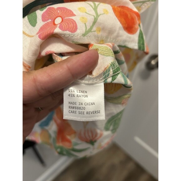 C & C California Womens Floral Linen Top Small Hawaiian Tropical Cruise Beach - Picture 3 of 4